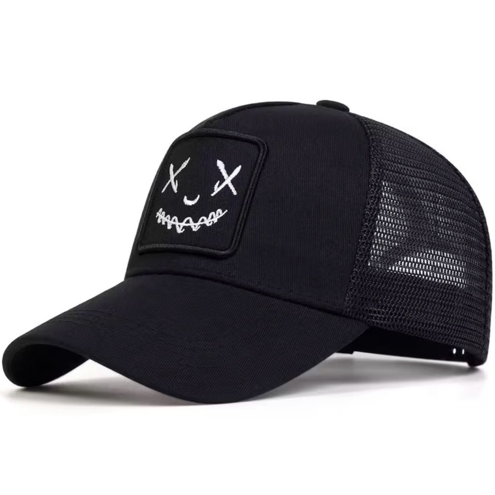 Black Trucker Cap with Embroidered Design